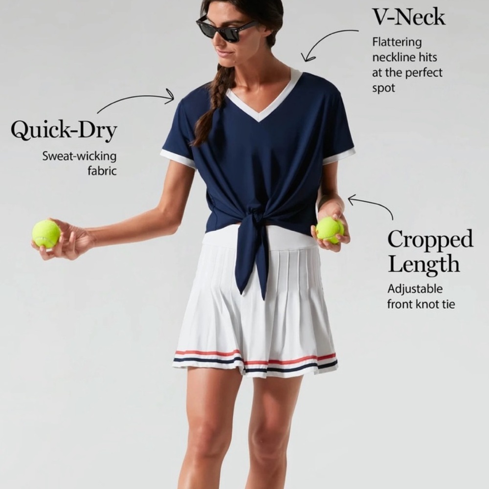 NWT Tuckernuck Sport Navy Blue Knotty Maya Tie Waist Top  Size Large - Picture 3 of 14